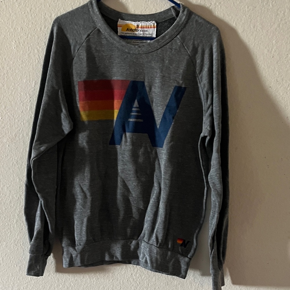 Aviator Nation Gray Crewneck with Colorful Logo